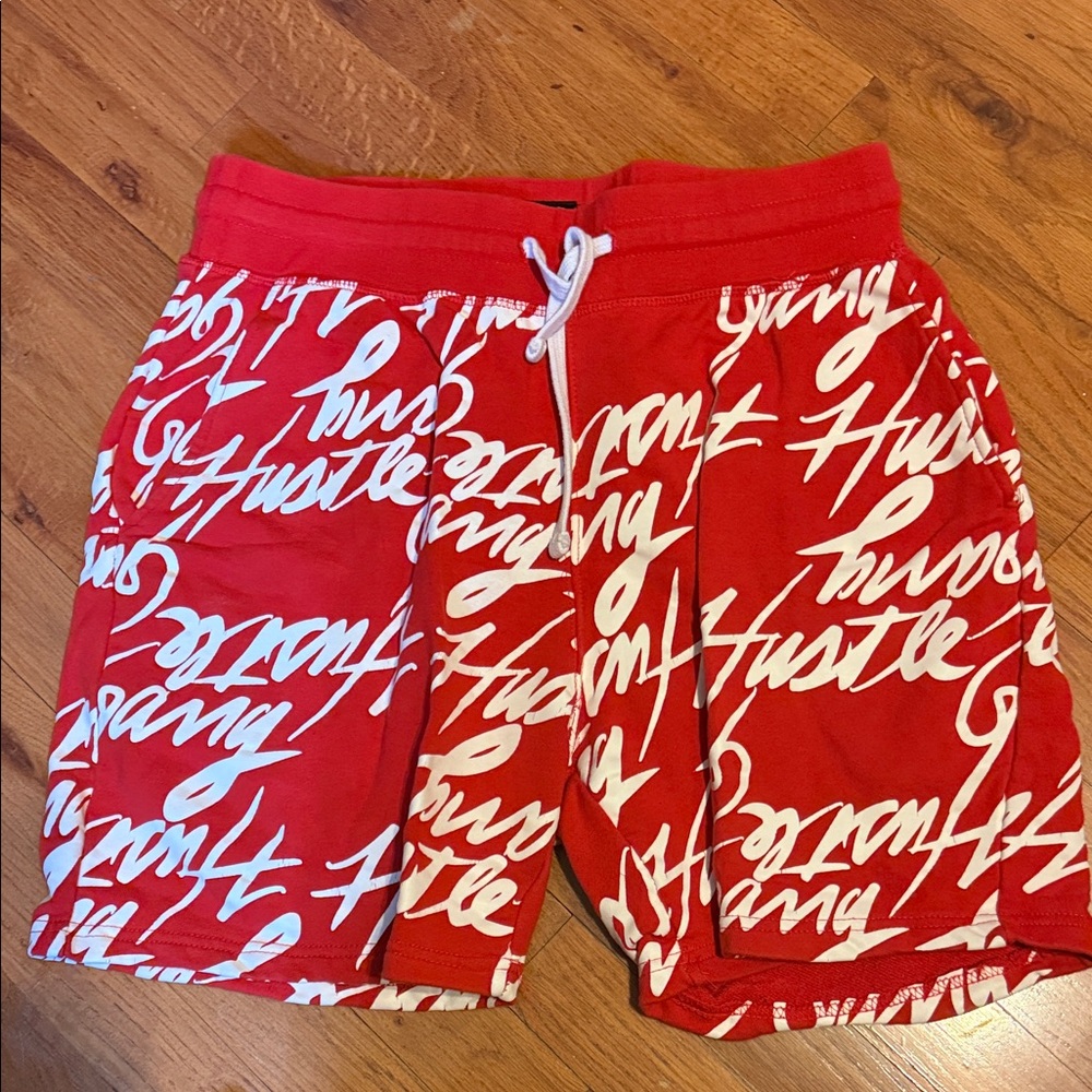 Red Script-Print Men’s Drawstring Shorts - Picture 1 of 1